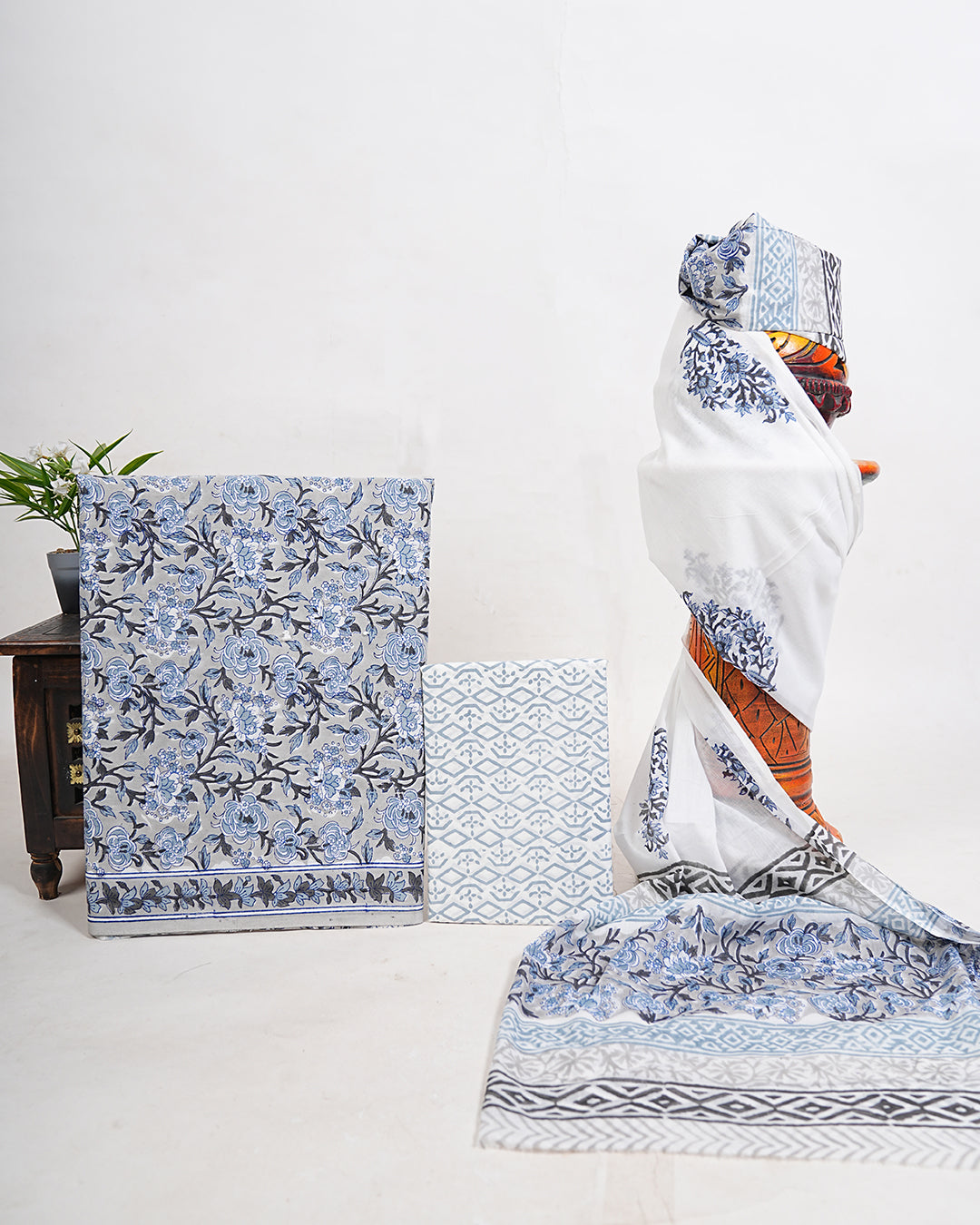 Hand Block Printed Pure Cotton Suit with Cotton Mulmul Dupatta - Posh and Pretty by Nav