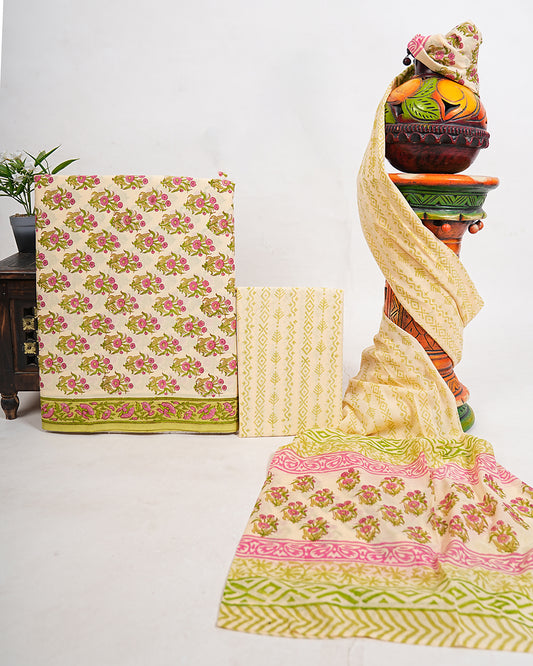 Hand Block Printed Pure Cotton Suit with Cotton Mulmul Dupatta - Posh and Pretty by Nav