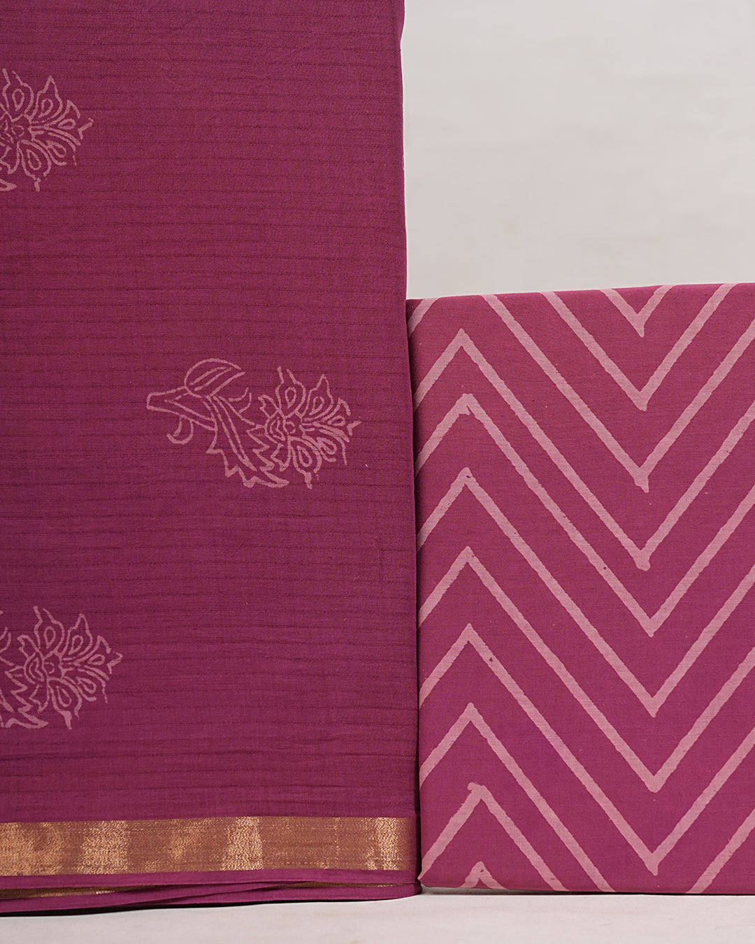 Hand Block Printed South Cotton Suit with South Cotton Dupatta - Posh and Pretty by Nav
