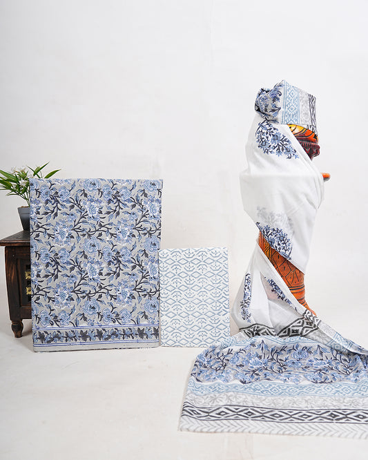 Hand Block Printed Pure Cotton Suit with Cotton Mulmul Dupatta - Posh and Pretty by Nav