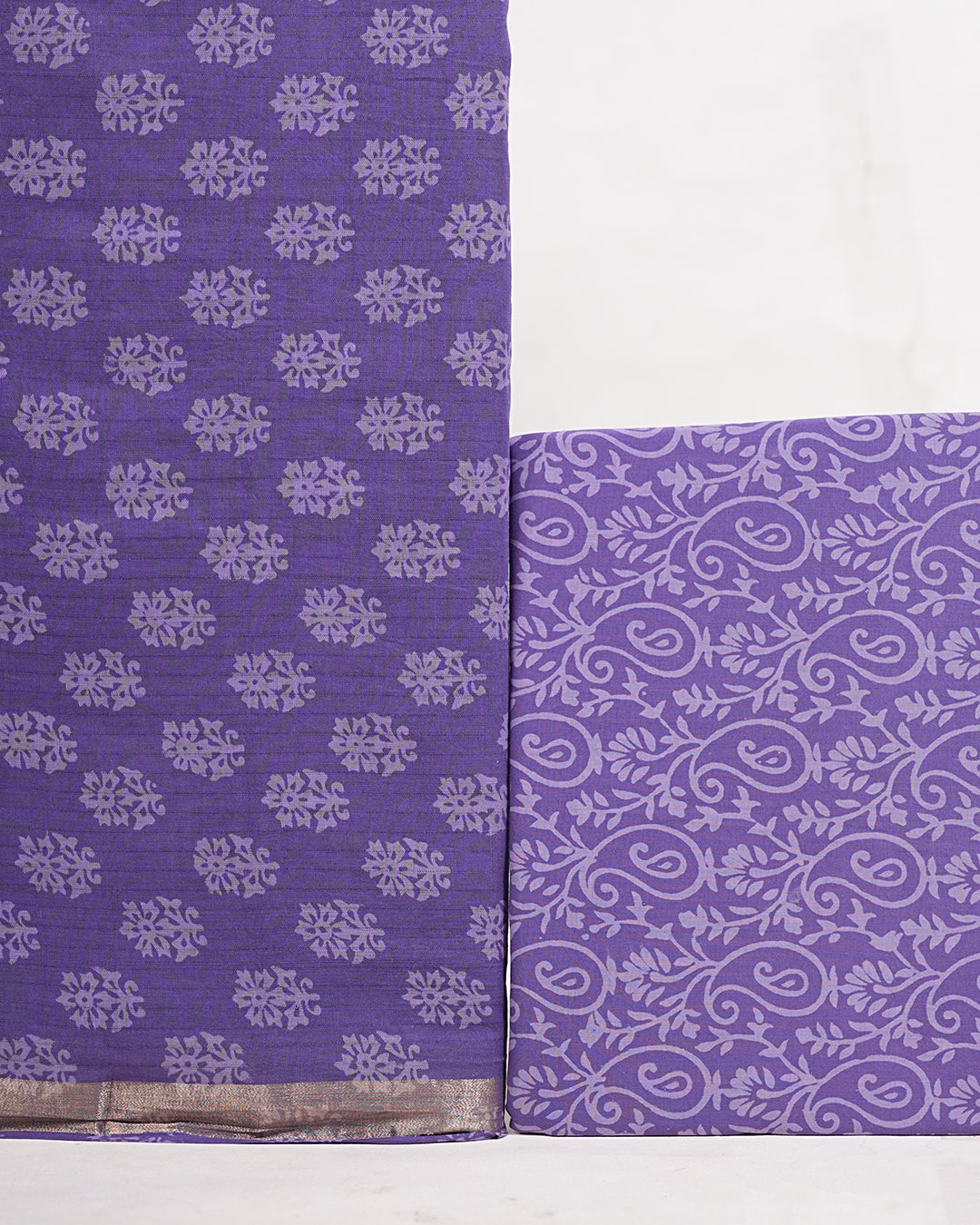 Hand Block Printed South Cotton Suit with South Cotton Dupatta
