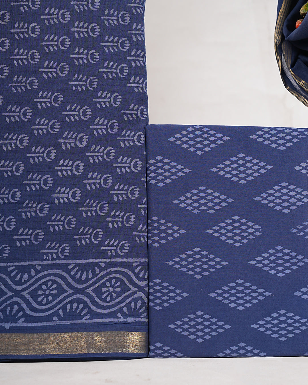 Hand Block Printed South Cotton Suit with South Cotton Dupatta
