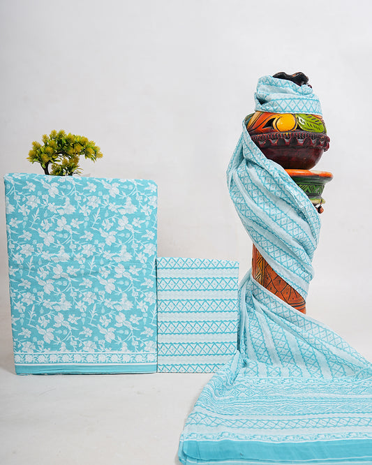 Hand Block Printed Pure Cotton Suit with Cotton Mulmul Dupatta