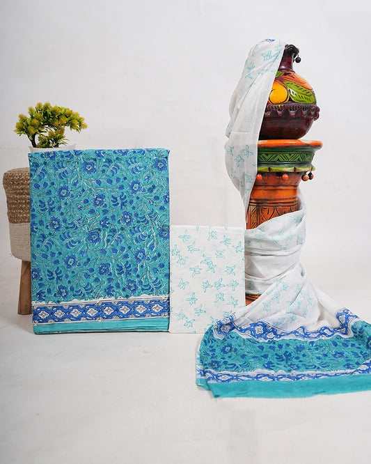 Hand Block Printed Pure Cotton Suit with Cotton Mulmul Dupatta