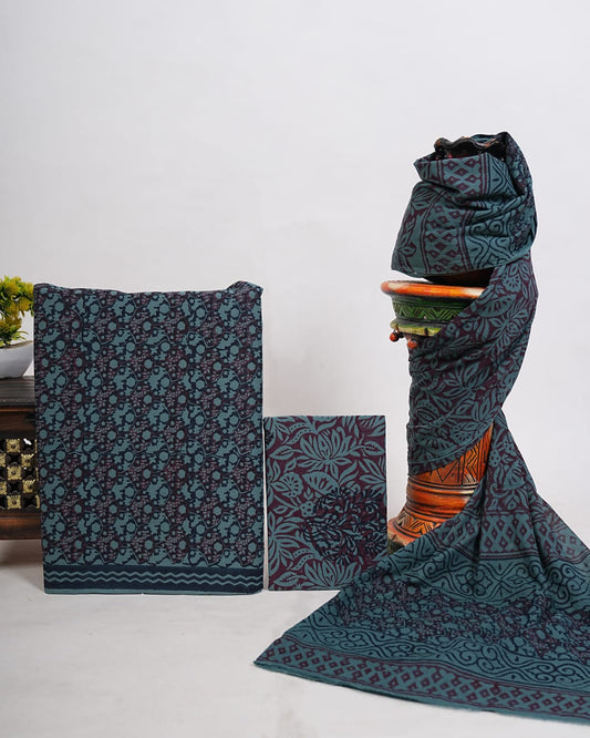 Hand Block Printed Pure Cotton Suit with Cotton Mulmul Dupatta