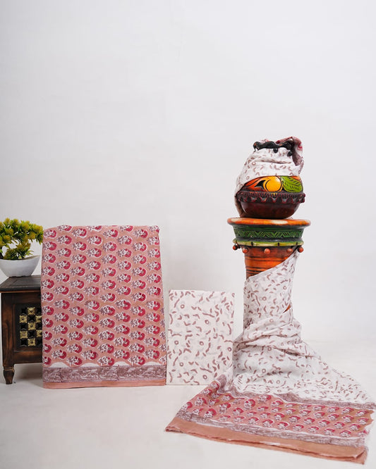Hand Block Printed Pure Cotton Suit with Cotton Mulmul Dupatta