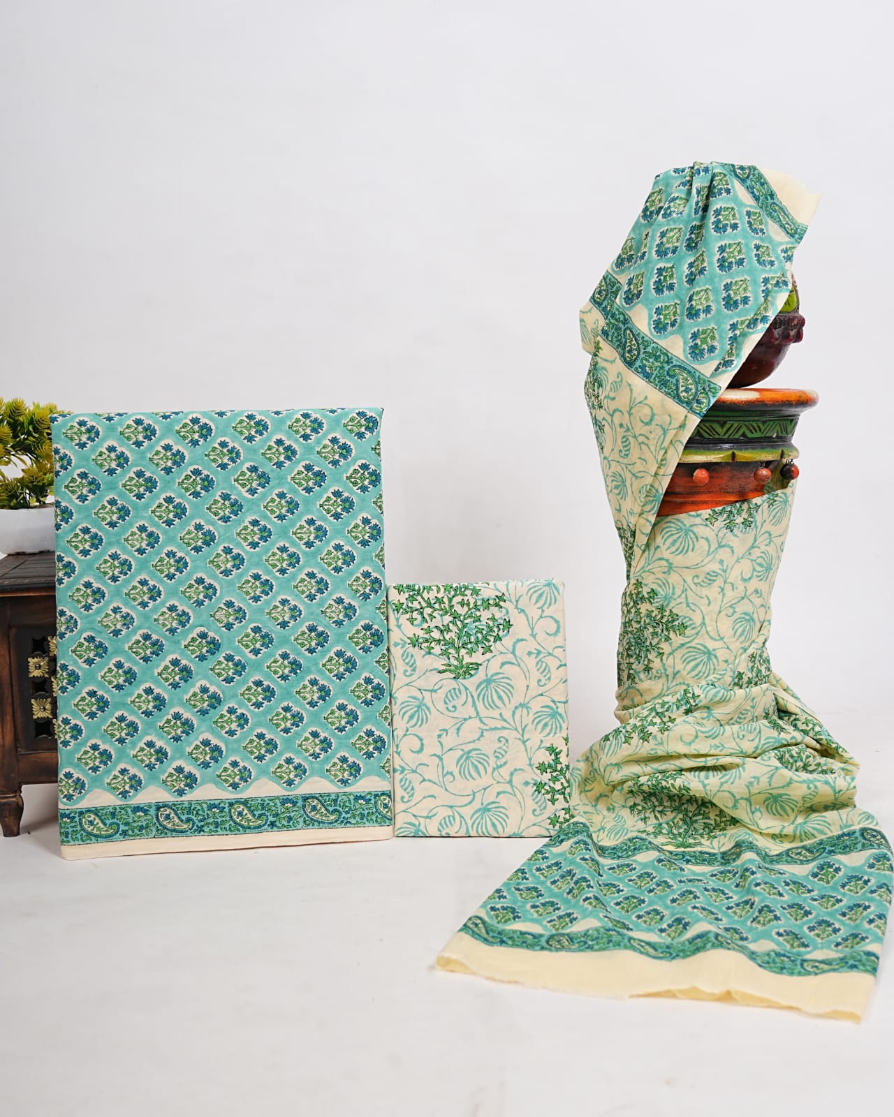 Hand Block Printed Pure Cotton Suit with Cotton Mulmul Dupatta