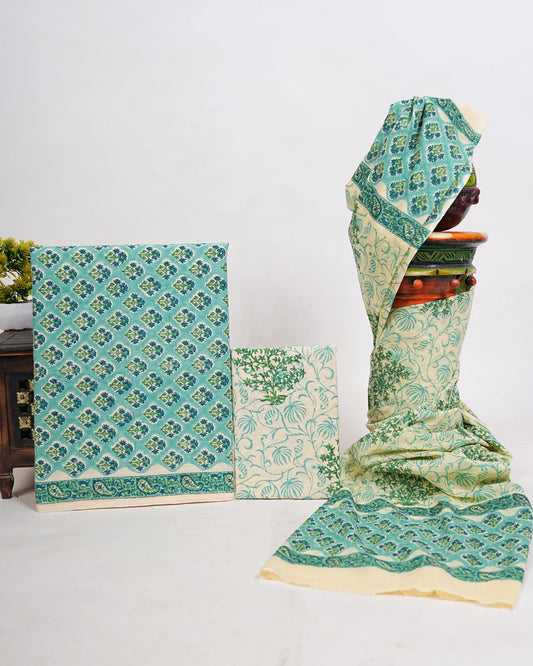 Hand Block Printed Pure Cotton Suit with Cotton Mulmul Dupatta