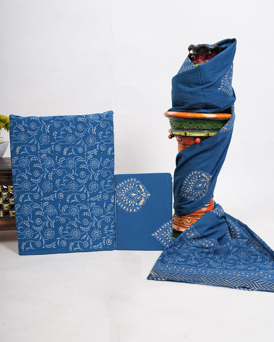 Hand Block Printed Pure Cotton Suit with Cotton Mulmul Dupatta