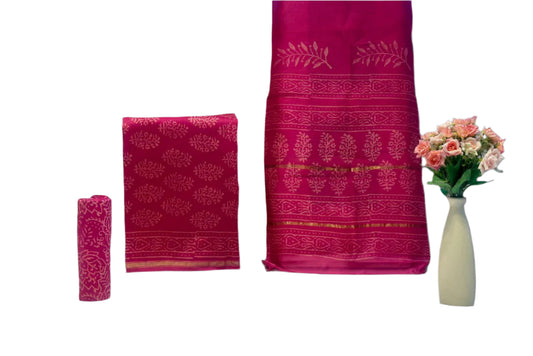 Hand Block Printed Chanderi Silk Suit with Chanderi Dupatta - Posh and Pretty by Nav