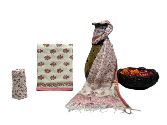 Hand Block Printed Pure Cotton Suit with Kota Doria Dupatta