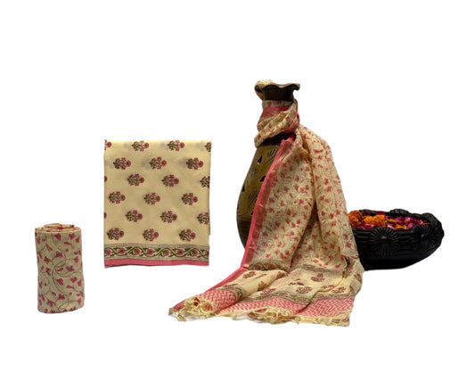 Hand Block Printed Pure Cotton Suit with Kota Doria Dupatta