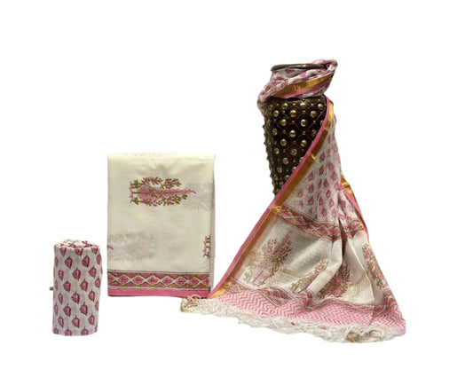 Hand Block Printed Pure Cotton Suit with Kota Doria Dupatta