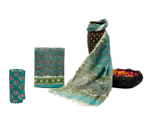 Hand Block Printed Pure Cotton Suit with Kota Doria Dupatta