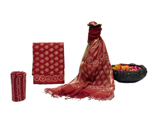 Hand Block Printed Pure Cotton Suit with Kota Doria Dupatta