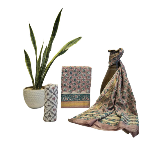 Hand Block Printed Maheshwari Silk Suit with Maheshwari Dupatta - Posh and Pretty by Nav