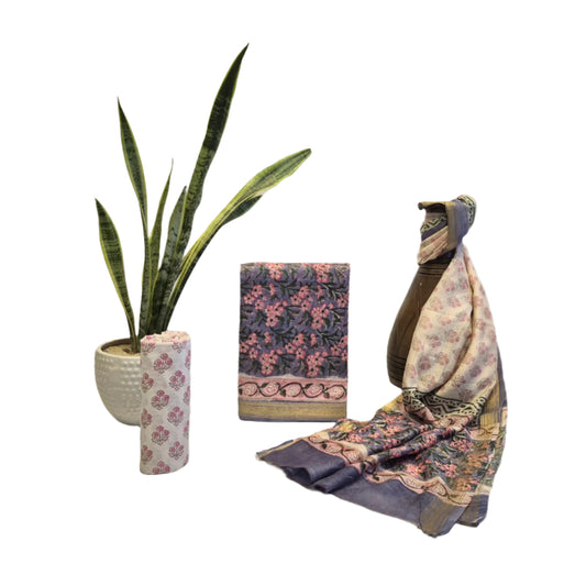 Hand Block Printed Maheshwari Silk Suit with Maheshwari Dupatta - Posh and Pretty by Nav