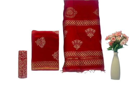 Hand Block Printed Chanderi Silk Suit with Chanderi Dupatta