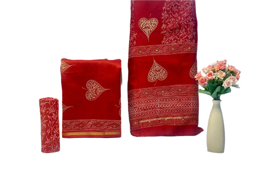 Hand Block Printed Chanderi Silk Suit with Chanderi Dupatta