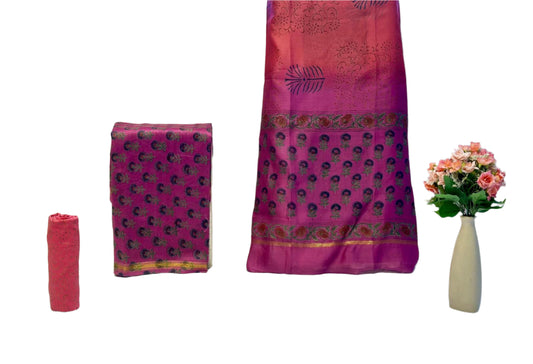 Hand Block Printed Chanderi Silk Suit with Chanderi Dupatta