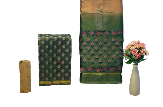 Hand Block Printed Chanderi Silk Suit with Chanderi Dupatta